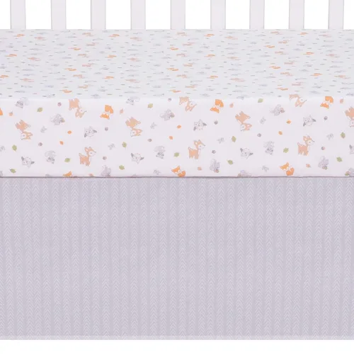 Vista 7 de Sammy & Lou Friendly Forest - Juego de ropa de cama para cuna de bebé de 4 piezas, incluye edredón, sábanas bajeras para cuna neutrales, falda