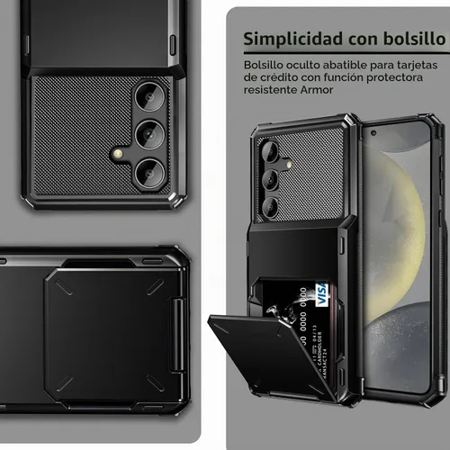 Vista 6 de Vofolen Funda tipo cartera para Samsung Galaxy S24 con soporte para tarjetas, funda protectora de doble capa de 4 tarjetas, resistente a prueba