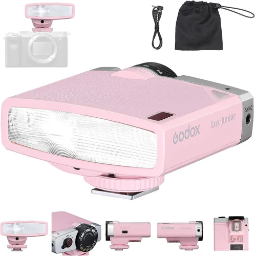 Vista 11 de Godox Lux Junior Retro Cámara Flash con puertos de sincronización de PC (negro, 4.6 onzas) GN12, 1/1-1/64 Flash Power, Auto&Manual Modes