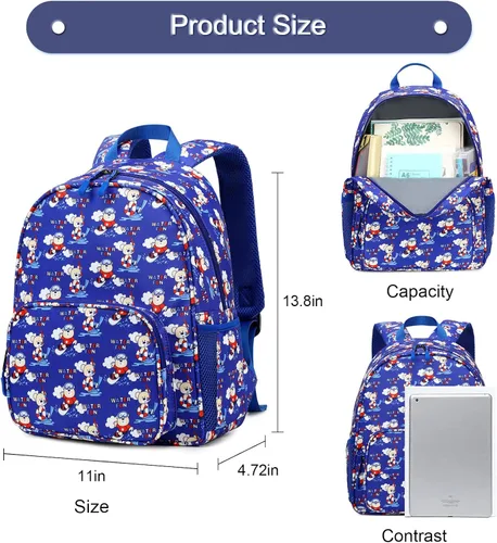 Vista 6 de BUG Mochila para niños pequeños para niñas y niños, Oso azul, Mochilas de mochila