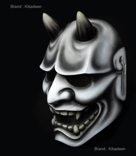 Vista 4 de Máscara japonesa Hannya Airsoft Samurai Oni Kabuki Noh Evil Demon Devil DJ Party Halloween Disfraz Cosplay blanco KK02