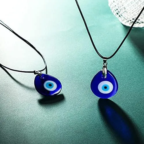 Vista 3 de Juego de collar y pulsera contra el mal de ojo, 2 piezas de amuleto de la suerte con tarjeta, 2 piezas de collares con dije contra el mal de ojo