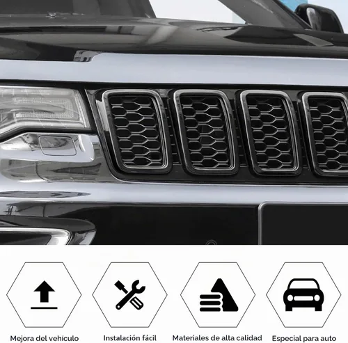 Vista 2 de RT-TCZ 7 piezas de insertos de malla para parrilla delantera, kit de insertos de cubiertas de anillos para Jeep Grand Cherokee 2017 2018 2019 2020