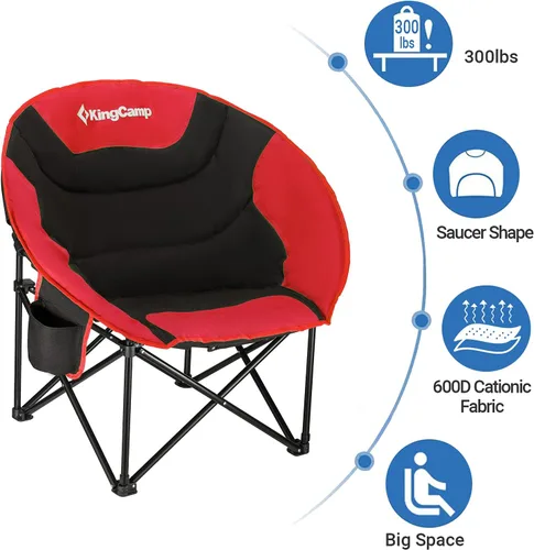 Vista 3 de KingCamp Paquete de 2 sillas de campamento acolchadas de gran tamaño con forma de luna, sillas plegables con soporte para tazas, bolsa