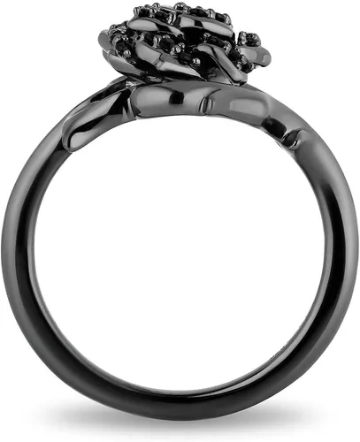 Vista 4 de Enchanted Disney Fine Jewelry - Anillo de plata de ley con rodio negro sobre rodio negro tratado de 14 quilates con diamante redondo negro maléfico