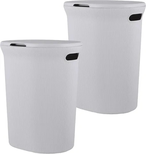 Vista 29 de Superio Colección acanalada - Cesto decorativo de plástico para ropa sucia con tapa y asas recortadas, azul (1 paquete) Organizador de cesta