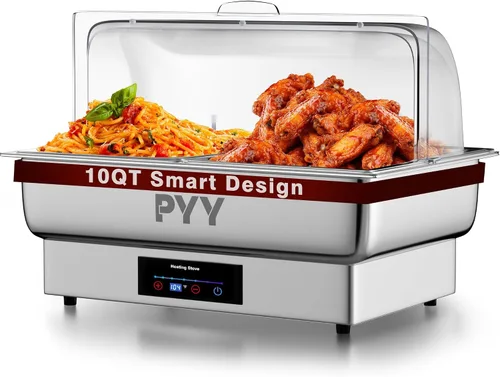 Vista 12 de Juego de buffet de platos de roce PYY con tapa enrollable, juego de 9 cuartos de galón de servidor de roce de acero inoxidable para catering, chafer