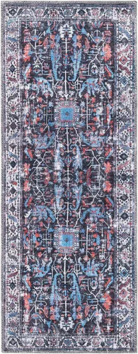 Vista 3 de Unique Loom Mangata Collection - Alfombra de área Mahtaab (Runner 2' 0" x 5' 0", negro/azul)