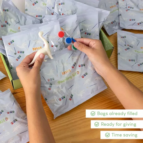 Vista 3 de BONNYCO Recuerdos de fiesta de dinosaurios para niños, kit de pintura para niños, paquete de 16, bolsas de regalo de dinosaurio para niños de 3 a 5