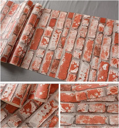 Vista 4 de Blooming Wall Papel tapiz vintage con textura de ladrillo sintético para sala de estar, cocina, baño, tamaño grande, 54 pies cuadrados/rollo (HZ501)