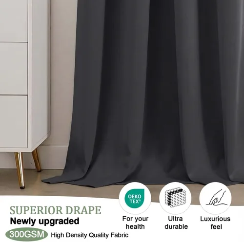 Vista 5 de OWENIE Cortinas 100% opacas de 63 pulgadas de largo, 2 paneles para dormitorio, sala de estar, cortinas superiores con ojales con aislamiento Negro