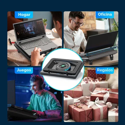 Vista 7 de llano Enfriador de laptop para videojuegos, soporte de almohadilla de refrigeración para laptop V12 con ventilador de 5.5 pulgadas, enfriamiento