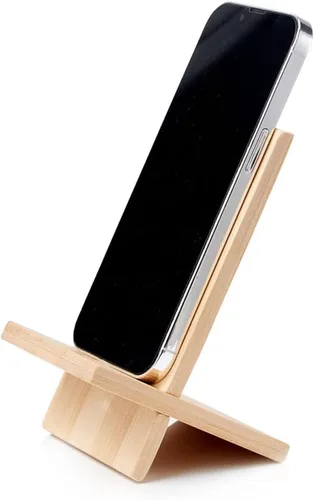 Vista 3 de Soporte de bambú para teléfono celular con orificio de carga, soporte de madera desmontable para teléfono móvil para escritorio, soporte de tableta