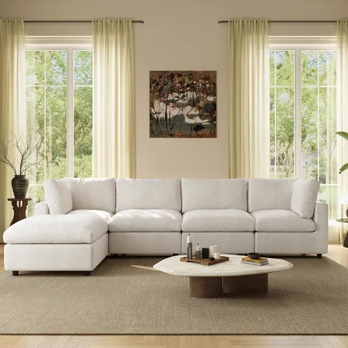 Vista 25 de Sofá modular de nube seccional, moderno sofá en forma de L con otomana, 100 pulgadas, 3 plazas de felpilla para asiento profundo para sala de estar