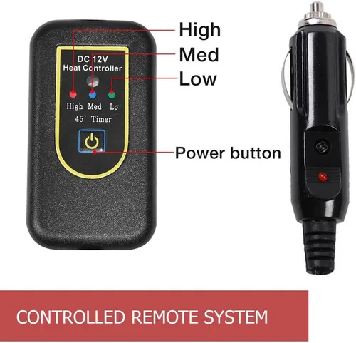 Vista 2 de Amazingforless Manta eléctrica de 12V con forro polar para coche con controlador para temporizador y niveles de calor (plaid negro y blanco)