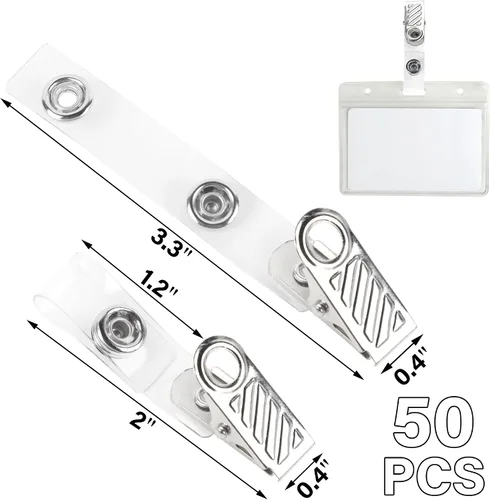 Vista 2 de Happy Trees 50 unidades de clips de metal para insignias con correas de PVC transparente, clip de soporte de identificación para portainsignias