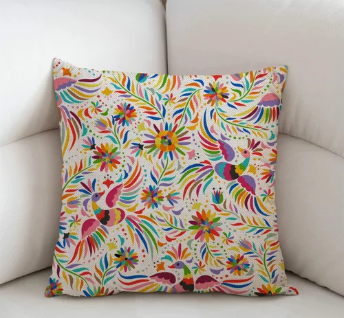 Vista 2 de Swono Funda de almohada con decoración floral mexicana, diseño étnico, pájaros y flores de cachemira, decoración de granja, funda de cojín de 18 x