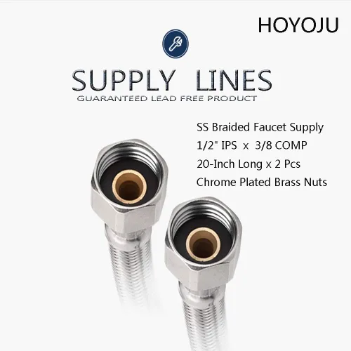 Vista 5 de Manguera de suministro de conector de grifo trenzado de 1/2 "-14NPSM Tuerca de latón x 3/8 hembra de acero inoxidable sin plomo, 20 pulgadas