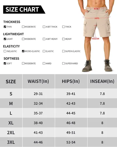 Vista 6 de Pantalones cortos de senderismo para hombre, de secado rápido, ligeros, con múltiples bolsillos, para pesca, campamento, golf