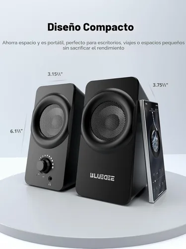 Vista 6 de Bluedee Altavoces de computadora para PC de escritorio, altavoces de PC de doble controlador con luces RGB, altavoz USB compacto con cable Plug &