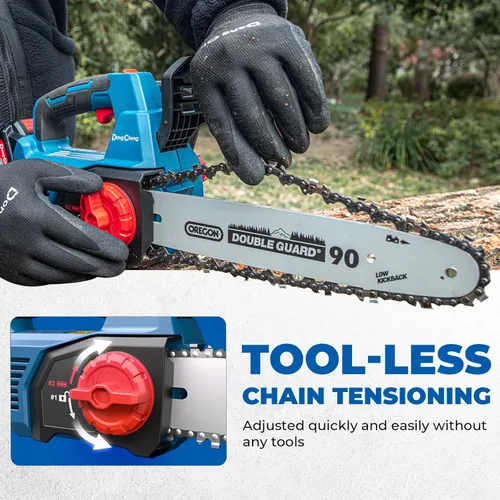 Vista 6 de Dong Cheng - Motosierra inalámbrica sin escobillas de 12 pulgadas, con batería de 20V de 4000mAh, velocidad de cadena de 12 m/s, tensado sin