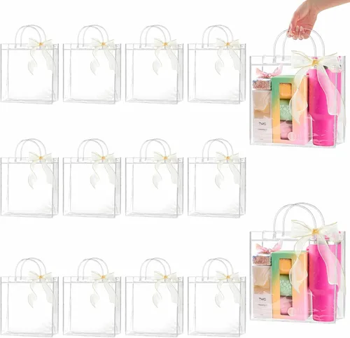 Vista 18 de Ohuimrt 50 Pack 4.92" x 2.75" x 5.9" Clear Plastic Gift Bags with Handles