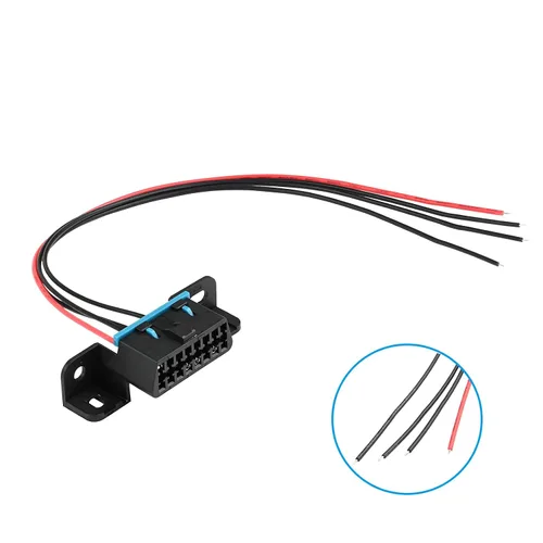 Vista 6 de OBD II OBD2 - Conector de arnés de 4 cables, puerto de salpicadero, cable estañado abierto, coleta, cables completos, diagnóstico de tablero