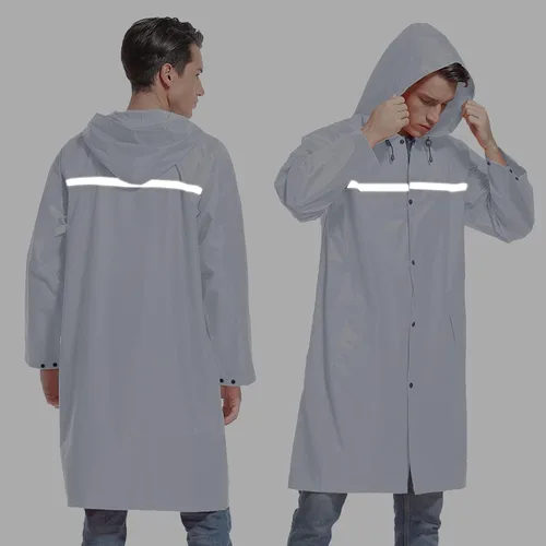 Vista 2 de Chaqueta de lluvia de seguridad larga con capucha para hombre, impermeable, poncho de emergencia