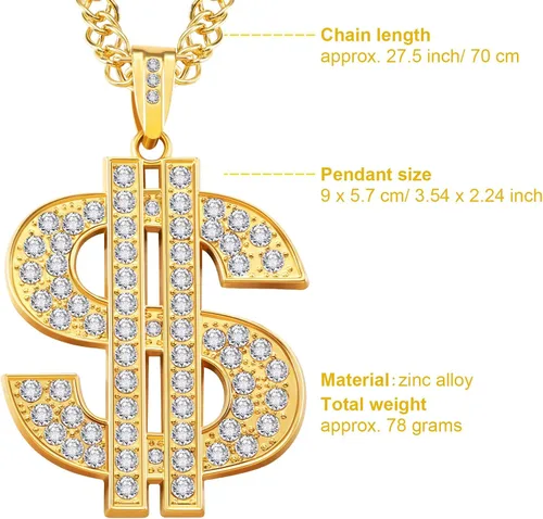 Vista 5 de 6 piezas de collar de cadena chapada en oro para hombres con colgante de signo de dólar, collar de dólar hip hop (6 piezas)