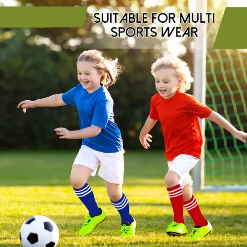 Vista 3 de Zando Calcetines de fútbol para niños, calcetines altos hasta la rodilla para niños y niñas, transpirables para niños y jóvenes, calcetines