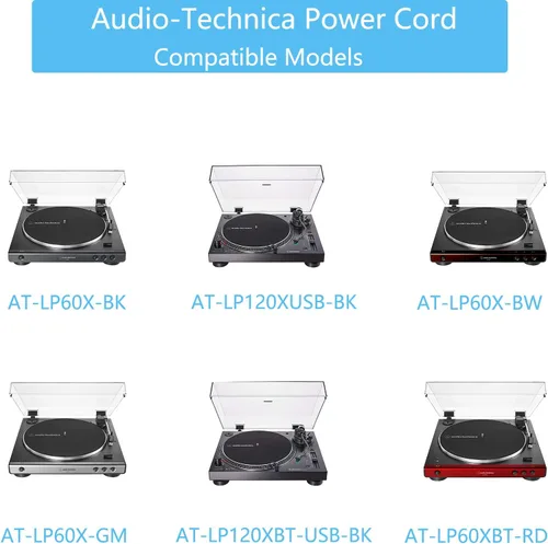 Vista 2 de VHBW Cable de alimentación de adaptador de CA para Audio-Technica AT-LP60X-BK, AT-LP60X-BW, AT-LP120XUSB-BK - Tocadiscos de accionamiento directo
