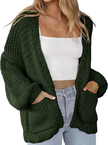 Vista 2 de Cárdigan de punto suave con bolsillos para mujer, manga larga, casual, de punto, frente abierto, suéteres ligeros
