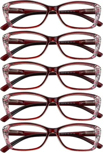 Vista 8 de VisionGlobal 5 Pairs Reading Glasses with Spring Hinge, Blue Light Blocking Glasses for Women/Men