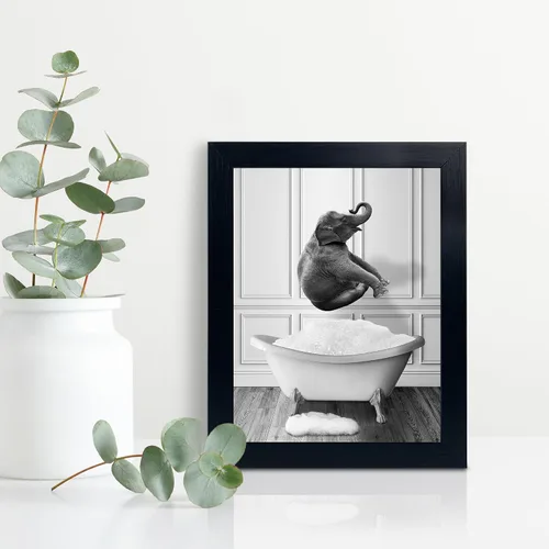 Vista 5 de calmart Arte Gracioso de Pared de Elefante - Imágenes de Elefante Lavando en Bañera para Pared Pinturas de Animales Por Favor Siéntate Usted Cartel