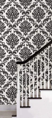 Vista 2 de Papel tapiz adhesivo con diseño de damasco Ariel de Brewster, NU1646 Negro