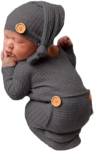 Vista 19 de Moda recién nacido niños niñas bebé sesión de fotos accesorios trajes ganchillo ropa sombrero de cola larga pantalones accesorios de fotografía