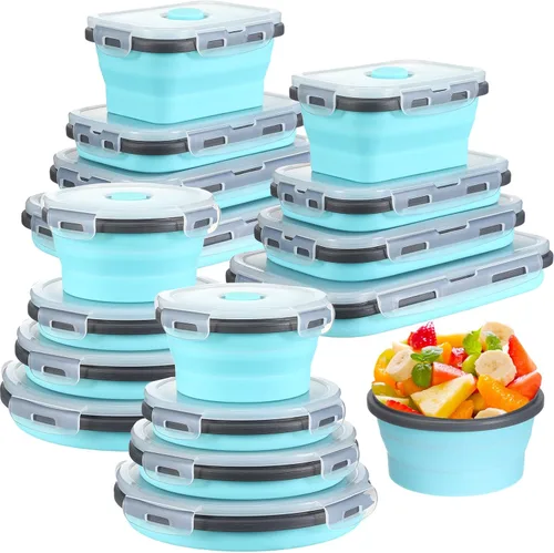 Vista 8 de Yaomiao Paquete de 16 Recipientes Plegables de Almacenamiento de Alimentos con Tapa, 8 Piezas de Tazón de Almacenamiento Rectangular y 8 Piezas