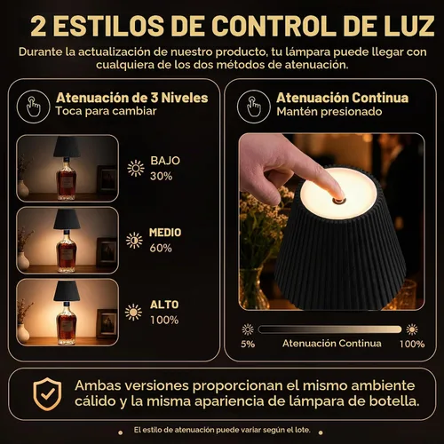 Vista 6 de WILIT Pantallas Inalámbricas para Luces de Botellas de Licor, Lámpara de Mesa Inalámbrica de 3 Niveles de Brillo, Decoración de Mesa para Sala