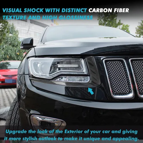 Vista 4 de Xotic Tech - Funda de fibra de carbono para faros delanteros y párpados para cejas, compatible con Jeep Grand Cherokee 2014-16
