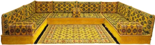 Vista 59 de arabicsofa Sofá en forma de U de estilo árabe para el suelo – Juego de Majlis hecho a mano – Sofá de estilo bohemio