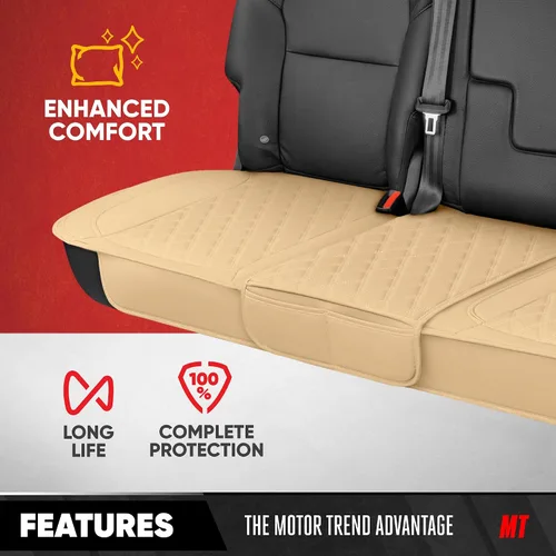 Vista 2 de Motor Trend Funda para Asiento Trasero - Funda de Asiento Trasero de Cuero Sintético Beige con Costuras en Diamante para Coches, Camiones, SUV