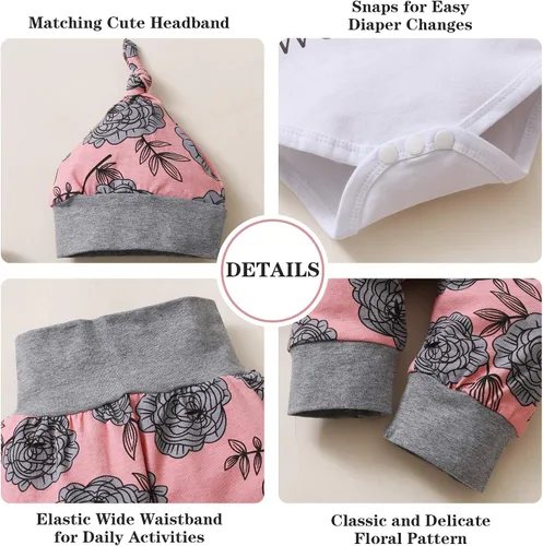 Vista 5 de Renotemy Ropa para bebé recién nacida, conjuntos de pantalones cortos, ropa de verano para niña