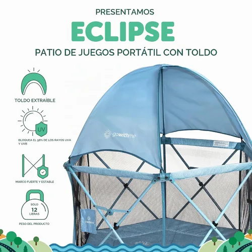 Vista 2 de [Usado] Baby Delight Go with Me Eclipse Deluxe - Corral portátil de lujo, parque infantil, toldo para el sol, interior y exterior, suelo de nailon