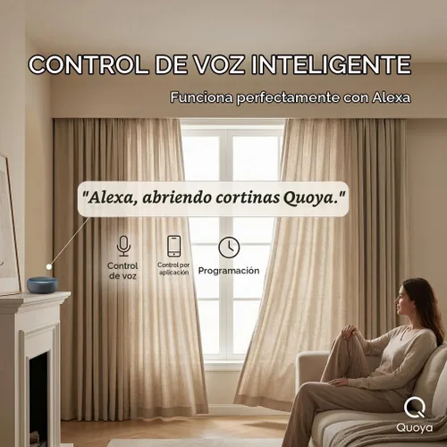 Vista 5 de Quoya QL600 - Riel inteligente para cortina eléctrica, motor motorizado, longitud de riel ajustable, compatible con Alexa, Google, Siri, Apple Watch