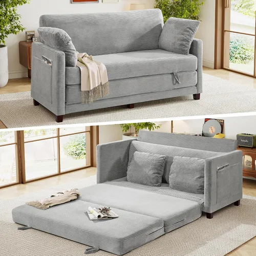 Vista 8 de Sofá cama loveseat de 51 pulgadas, sofá cama convertible de chenilla para espacios pequeños, sofá cama plegable con asiento profundo, 2 almohadas