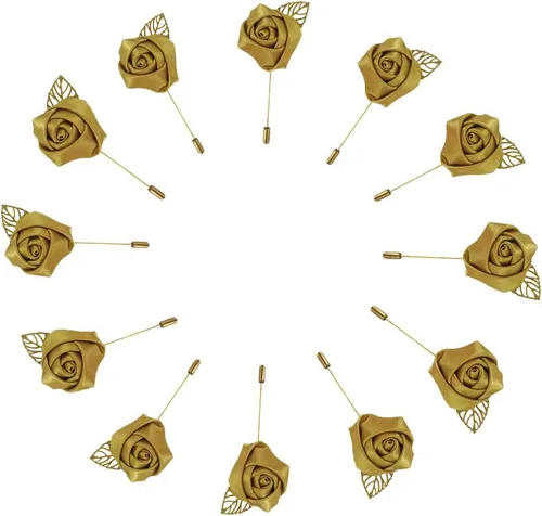 Vista 9 de 12 unids/lote Novio Boutonniere boda seda rosa (1.4 in) flores accesorios Prom Pin hombre traje decoración azul
