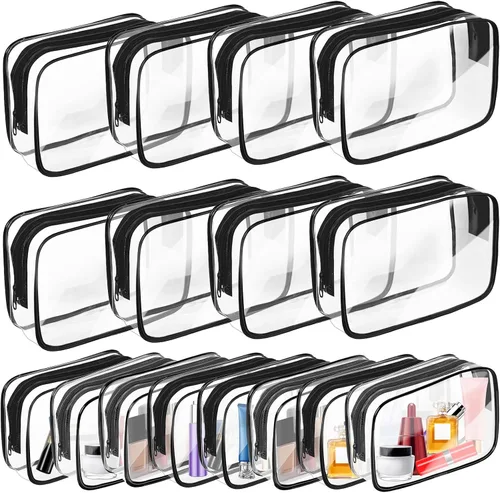 Vista 16 de Bolsa de maquillaje transparente AURUZA, bolsas de aseo portátiles para viajes con cremallera, bolsas organizadoras transparentes aprobadas por