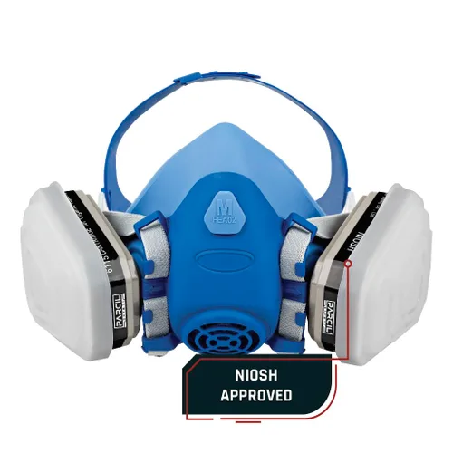 Vista 2 de Parcil Safety UltraSeal - Máscara respiradora reutilizable grande de media cara Aprobado por NIOSH Protección OV/P95, cartuchos de bayoneta