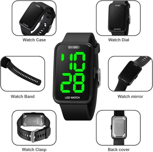 Vista 5 de TOOCAT Digital Sport Watch, Fashion LED Large Digital Display Watch Outdoor 50M Waterproof Rubber Bands Wristwatch for Men Women Teens Students