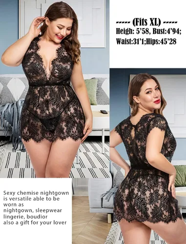 Vista 4 de Avidlove - Lencería sexy para mujer con encaje y pestañas, ropa de noche en V, malla transparente